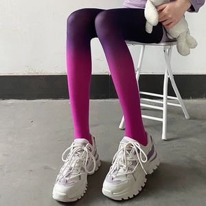 Gradient Color TieDye Sexy Silk Stockings Leggings Socks Rose Velvet Snagging Resistant Pantyhose 240507