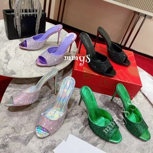 Pompa Gelin Topuklu Rhinestone Sandalet Kadın Ayakkabı Pvc Strass Saçlı Kapalı Ayak Parti Düğün Yüksek Topuklu 10 cm Elegance Kadın