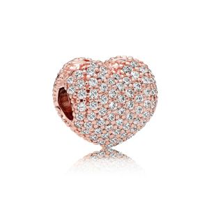 Silver Ny 100% 925 Sterling Silver 1: 1 Äkta GEM 781427CZ Rose Pave Open My Heart Clip Fit Diy Armband Original Women Wedding Present