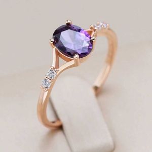 Bröllopsringar Kinel Hot Sparkling Purple Natural Zircon Bridal Ring Womens Trend 585 Rose Gold Color Daily Exquisite Crystal Gift Q240514