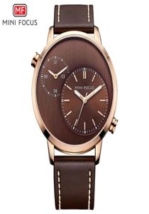 Minifocus Mens Top Brand Busines Quartzwatch Casual Dual Time Zone Man äkta Leather Watch Fashion Watches Relogio Feminino217p2160494