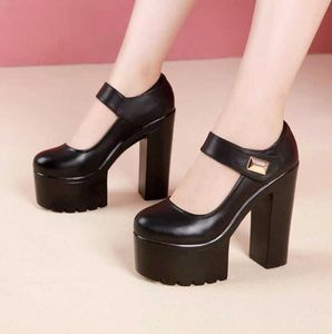Plus Size 3243 Block Heel Platform Pumps Women Shoes 2021 Spring Fall Mary Jane Shoes High Heels Shoes Ladies Black White X05264849106
