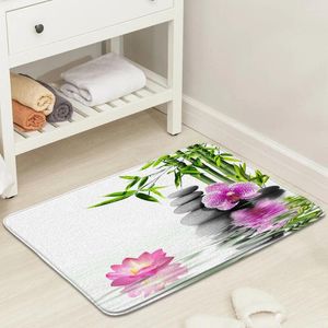 Bath Mats Zen Garden Mat Bathroom Rugs Green Bamboo White Flower SPA Water Landscape Stone Flannel Non-Slip Doorway Carpet Home Decor