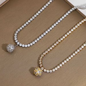 Tennis Aesoa Luxury Necklace Iced Tennis Chain Square Ball Necklace Sparkling Cubic Zircon Crystal Hip Hop Necklace d240514