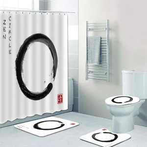 Duschgardiner traditionella japanska zen cirkel gardin badrum set för toalettmatta matta spirit sten lotus badkar dekor 180