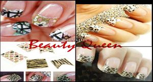 Mixed Korea Fashion Design 3D Nail Art French Decals Sticker Glitter Nail Decal Tips Leopard Flower Lace Tie Decoration5951783