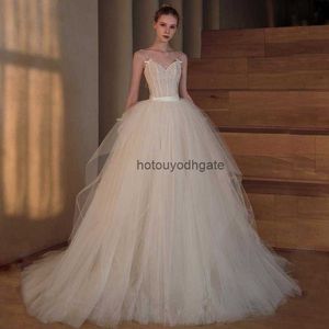 Modest tulle Ball Gown Wedding Dresses luxury elegant Bridal Gowns Sheer lace corset Lace Appliqued Sequins Plus Size Robe De Mariee Custom Made boho turkish wed gown
