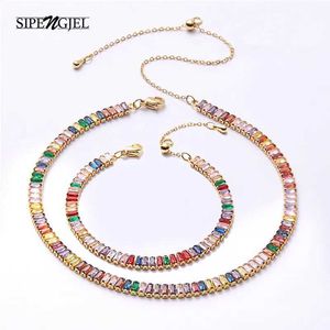 Tennis Sipengjel Bling Colorful Zirconia Stain Necklace مجموعة للسيدات تنس المجوهرات مجموعة 2023 D240514