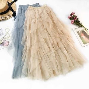 Skirts 2024 Summer Women Boho White Long Skirt High Waist Ruffles Women Beach Skirts Jupe Femme Tulle Skirt Saia Midi Faldas Y240513