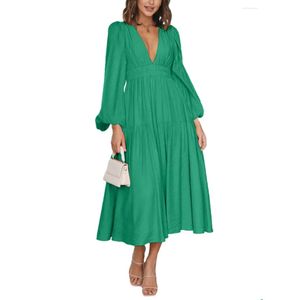 Vestidos casuais básicos primavera outono mulheres moda férias soltas vestido longo longa cor sólida cor de decote em V grande swing boho maxi s-xl dro dh9va