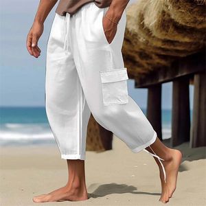 Pantaloni da uomo in lino hip hop multi tasca sciolto casual outdoor quotidiano elastico elastico tute mavera