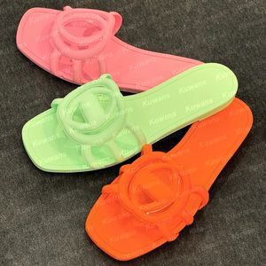 Designer Sandaler Kvinnor Lås G Slides gummi tofflor damer platt strand gelé manus orange sommar höst mulor utomhus vattentät lyx