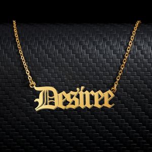 Desiree Old English Name Naszyjnik ze stali nierdzewnej 18K Gold Gold For Women Biżuteria Płyta znamionowa wisiorka femme matka dziewczyna prezent