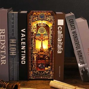 Архитектура/DIY House DIY Книга Укня набор полки вставка деревянная кукольная церковь Церкви Завета Модель 3D головоломка Книжная полка Комната Кукла Дом Книга Тойс Ги