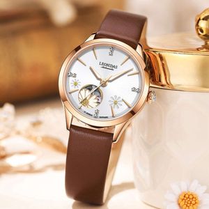 Leonidan Ceramic Watch Waterproof Waterproof Daisy Hollow W pełni automatyczny zegarek mechaniczny Watch Watch