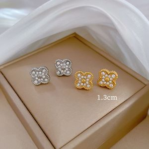 Full Diamond Lucky Clover Earrings Simple Fashion Designer Ear Study Daily Wear Casual Style Jewelry Women s Birthday Party Boutique Earrings Jewelry