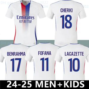 24 25 Lyon Soccer Jerseys Maillot de Foot Caqueret ol 2024 2025 Hem Fotbollskjorta Aouar Barcola Castello Jr Cherki Boateng Dembele Gusto Man Kid Kit Set Equipment