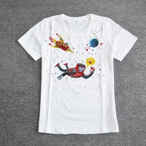 Neue Frauen-Diamant-Diamant mit weißem Baumwollt-Shirt Cartoon Casual T-Shirt