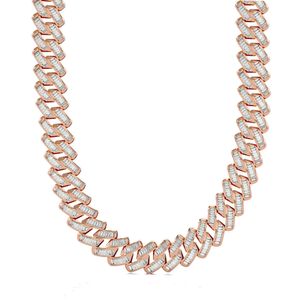 Högkvalitativ amerikansk och Miami Custom Hip Hop Jewelry Baguette Sur Full Diamond Iced Out Cuban Link Chain Gold Necklace