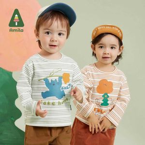 Pullover Amila Boys and Girls T-Shirt 2023 Autumn 3D New Printed Multied Baby Clothing Warm and Trectable Baby Topl240502