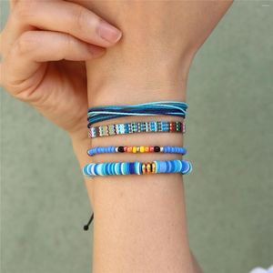 Strand 4Pcs/Set Bohemia Colorful Cotton Rope Bracelets Fashion Polymer Clay Seeds Bead Bracelet For Women Men Beach Summer