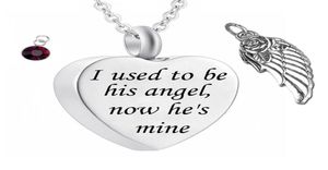 Engraved I Used to be his Angel Now He039s Mine Cremation Jewelry Initial Necklace Keepsake Memorial Urn Necklace with Birth9954574