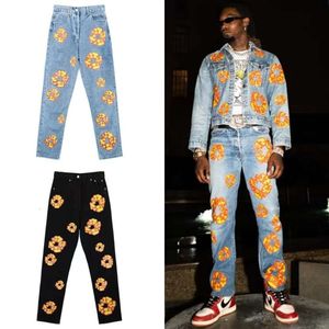 designerska męska dżinsowa kurtka kurtka luksusowe zestawy Lapel długie rękawy Kapok Blend Solid Pocket Streetwear Dżinsowe dżinsy Rock Hip Hop Men Kobiety Pary Pants Ag
