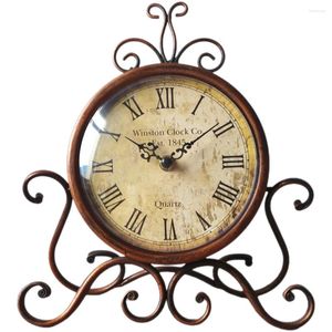 Настольные часы винтажные стойки часы классические матовые творческие декоративные ретро -орнамент для спальни офисной украшение