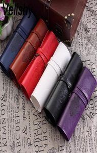 Velishy 1 PCS Kvinnor Vintage Roll Leather Purse Makeup Cosmetic Pen Pencil Brush Bag Case Pouch5046072