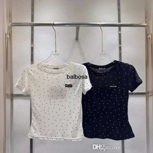 2024 Summer Women T-shirts Fashionable Black And White Tshirts Tops Wave Dots Slim Fit And Versatile Short Sleeved Tee