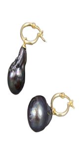 Guaiguai smycken 18mm naturlig svart keshi barock sötvatten pärlörhängen guld färg pläterad krok klassiker för kvinnor mode juvel6986669