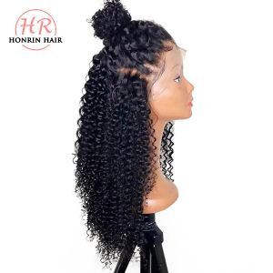 Peruki Honrin Hair Kinky Curly Lace Front Peruka Deep Curl Brazylian Virgin Human Hair WETRUCKED LILLINE Blueless 150% gęstość