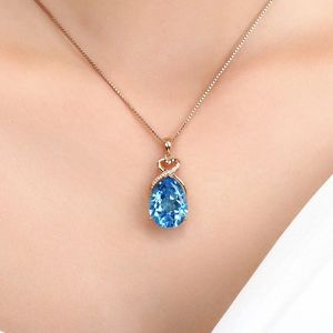 real 14 K Rose Gold 3 s Sapphire Stone Pendant Women Natural Blue Gemstone 14K Necklace Jewelry 240511