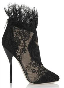 Designerce Thin Heel Short Mesh Boots Fringes 디자인 자수 High Heel Ankle Booties Dress Shoes1721677
