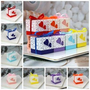Gift Wrap 10pcs Peach Heart Paper Box With Ribbon Cubed Packaging For Candy Chocolates Party Birthdays Weddings