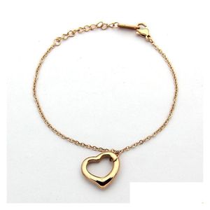 Chain Womens Pingente Colares Hollow Single a Peach Heart Hand Jóias Bracelets em forma de coração Gold/ Sier/ Rose FL como C DHZCW