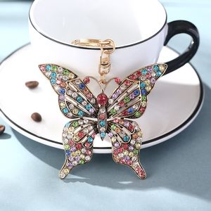 Lüks Elmas Kelebek Anahtarları Metal Renkli Rhinestone Bling Kelebek Torba Charm Keyasyon Süslemeleri