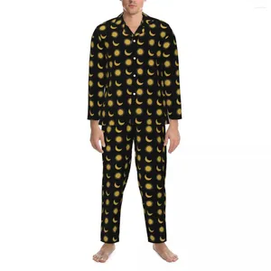 Home Clothing Pajamas Man Vintage Symbol Night Nightwear Sun And Moon Print 2 Pieces Aesthetic Pajama Sets Long Sleeve Oversized Suit