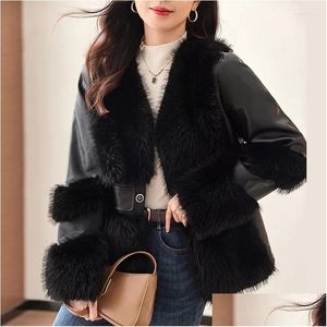 Women'S Fur Faux Womens Zxryxgs Superior Soft Leather Jacket Splicing Imitation Coats Fashion Elegant Women 2024 Winte Loose Trend Dhnvm