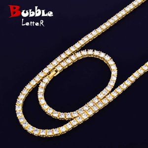 Tennis Bubble Letter 1 Row 5mm Tennis Necklace and Bracelet Set Gold Water Diamond Chain Necklace for Mens Hip Hop Street Rock Jewelry d240514