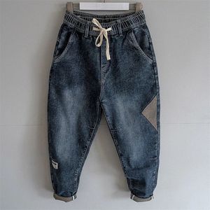 Foufurieux Spring Autumn Jeans Men Trend Stitching Elastic Pants Elastic Haren Pants All-Match Corean High Street 240515