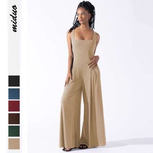 Spring/Summer High Waist Jumpsuit New Style Temperament Commuter Casual Women's Solid Color Loose Wide Leg Pants F51553