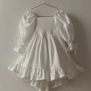Mädchenkleider Mädchen Kleid 2023 Frühlings-/Sommer Baumwolle Leinen Lolita Kleider Palaststil Prinzessin Casual Fashion Sweet Kleid D240529