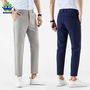 Męskie spodnie 2024 NOWOŚĆ Summer Business Mens Suit Pants Cienka szczupła moda swobodna formalna 9-punktowe spodnie kostki Męskie Blue Brand Ubranie Y240514