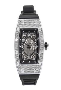 Personlighet Full Diamond Watch Bucket Type Silicone Strap Quartz Men039s Watch5842376