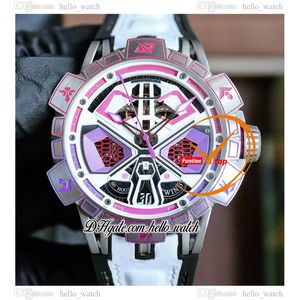New 45mm Spider RDDBEX0975 Automatic Mens Watch Pink Skeleton Dial Titanium Steel Case White Leather Rubber Strap Watches Hello_Watch E111b