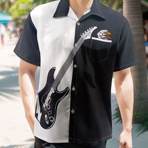 Ny svart casual för mäns trend lös strandsemester kortärmad tryckt skjorta M515 32