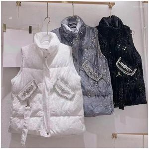 Womens Vests Bugilaku Korean Chic Fashion Women Winter 2023 Arrival Outerwear Coats Female Beading Patchwork Sleeveless Jackets Drop Dh0Dk