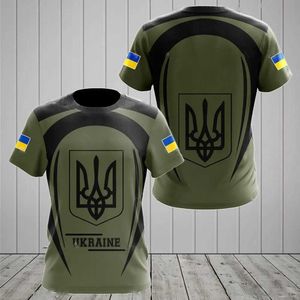 Men's T-Shirts Ukrainian mens T-shirt summer short sleeved national emblem flag 3D printed fashionable round neck zippered shirt clothing Q240514