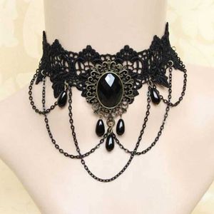 Chokers Nya sexiga gotiska halsband Crystal Black Lace Halsband Vintage viktorianska kvinnors halsband Steampunk smycken D240514